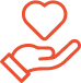 Hand holding a heart icon representing charity and community support