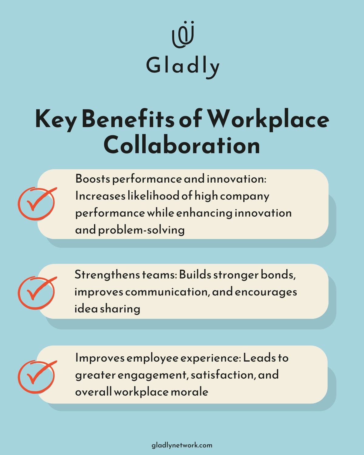 Infographic on collaborative working benefits showing how it boosts performance, strengthens teams, and improves employee engagement.