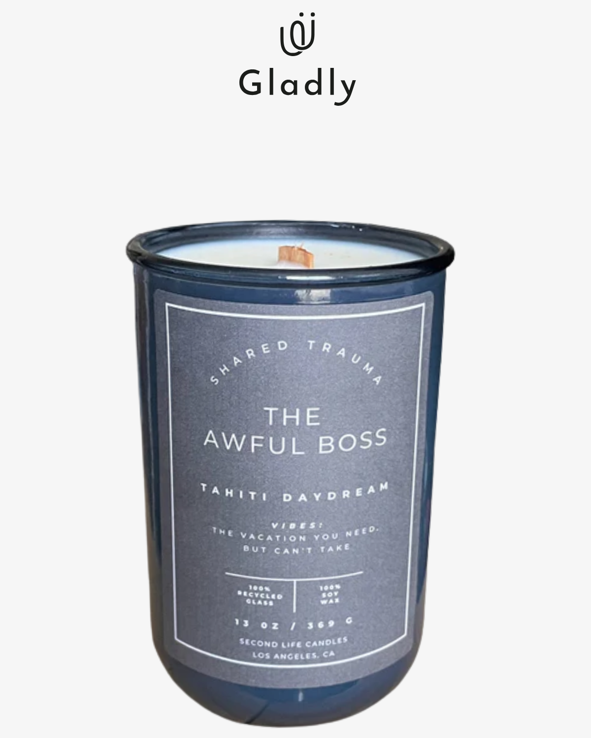 Self-care for busy people: Second Life Candles “The Awful Boss” scented candle for stress relief.