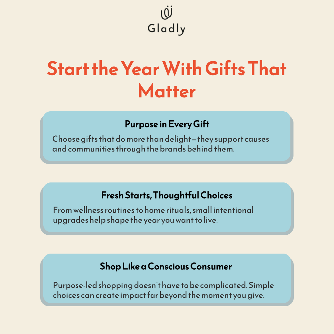 Infographic summary of gifts that give back for new beginnings.